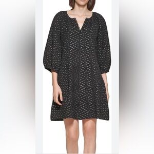 D4- CALVIN KLEIN Metallic Poka Dot Black Boho Baby Doll Dress